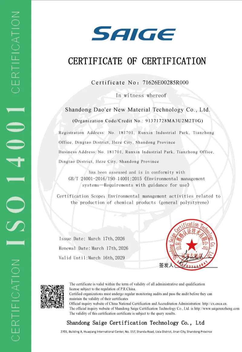 Green Earth ISO14001 certificate