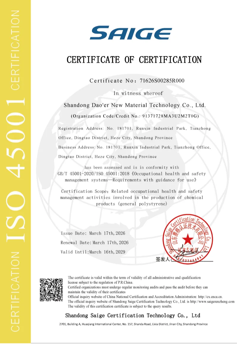 Green Earth ISO45001 certificate